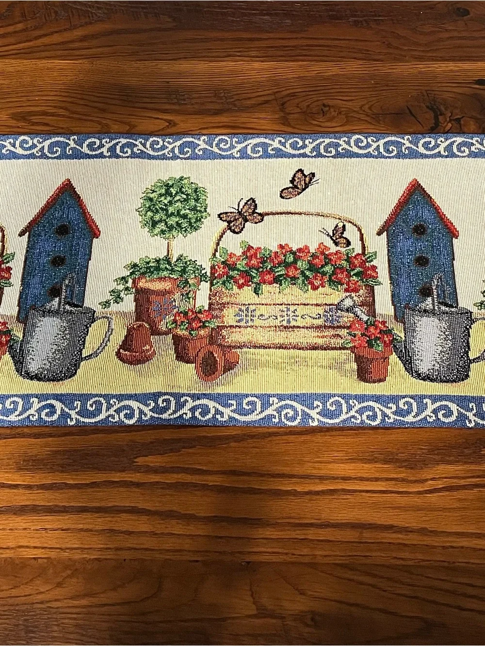 Birdhouse Garden Tapestry Table Runner
